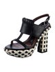 Marni Leather Plaid Print T-Strap Sandals