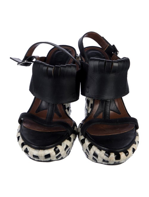 Marni Leather Plaid Print T-Strap Sandals