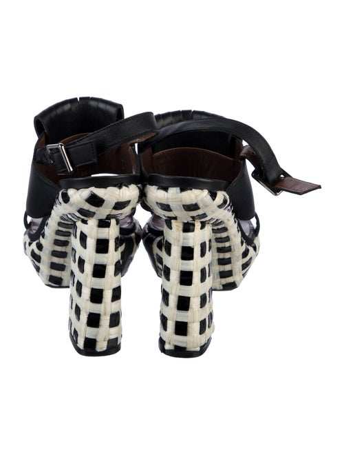 Marni Leather Plaid Print T-Strap Sandals