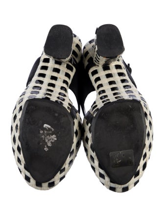 Marni Leather Plaid Print T-Strap Sandals