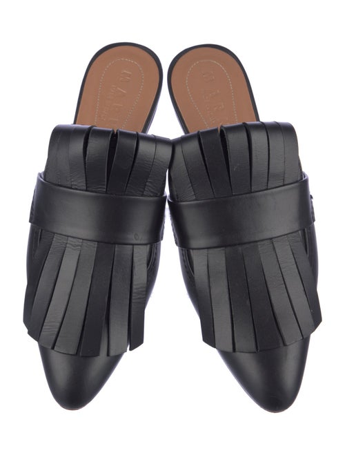 Marni Leather Fringe Trim Accent Mules