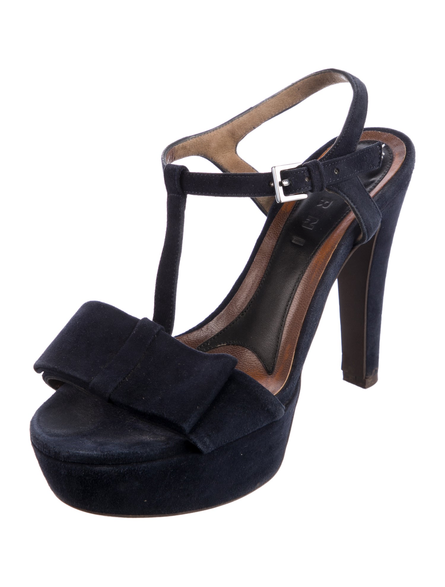 Marni Suede Bow Accents T-Strap Sandals