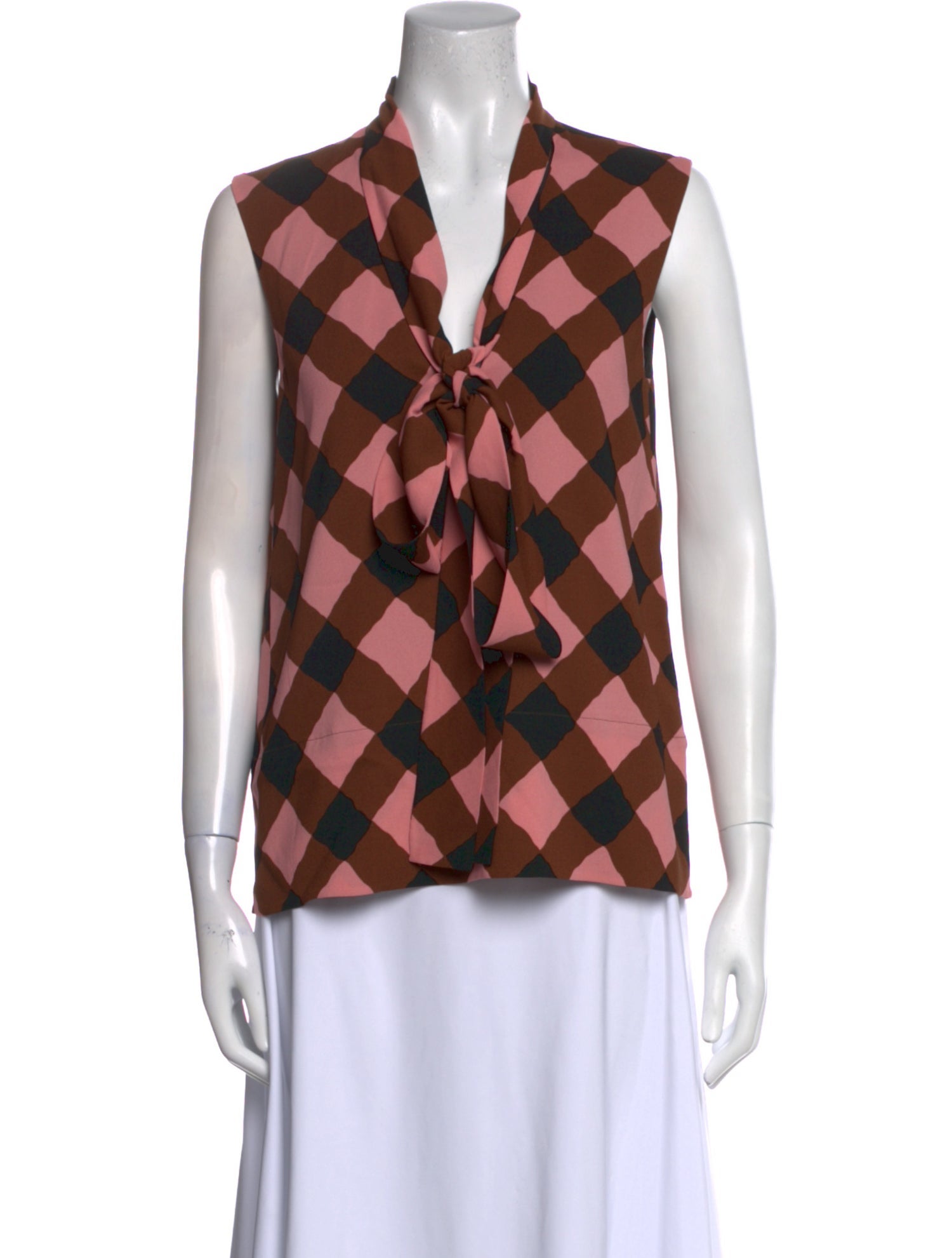 Marni Plaid Print V-Neck Top