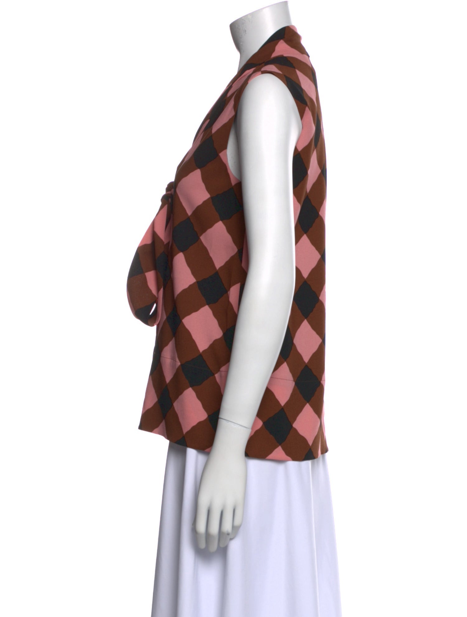Marni Plaid Print V-Neck Top