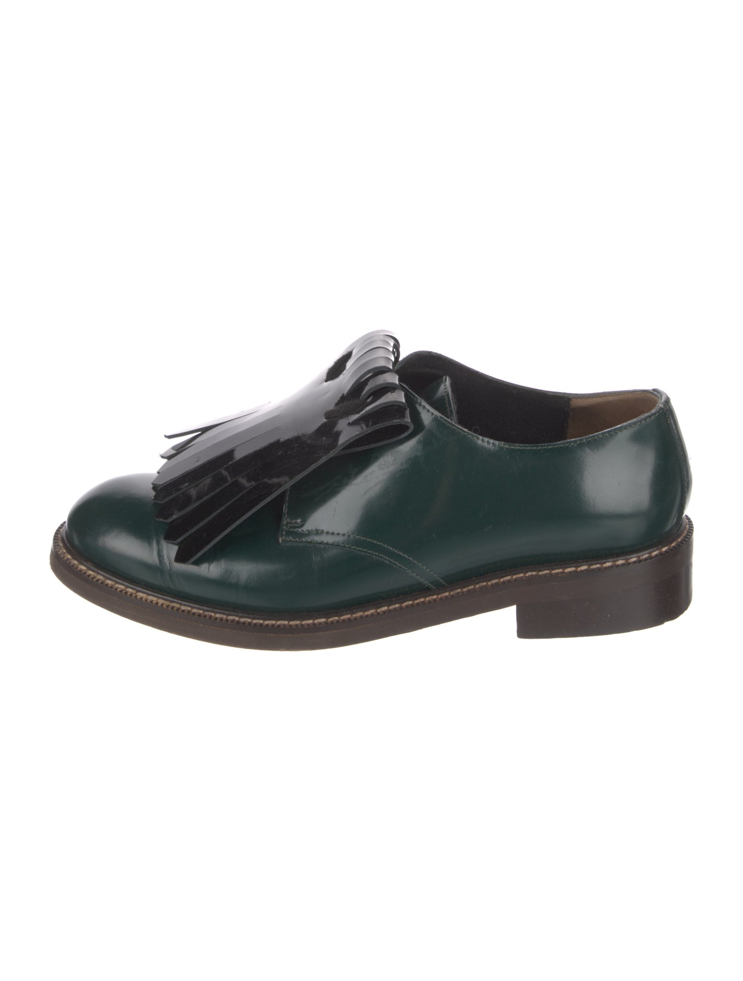 Marni Patent Leather Fringe Trim Accent Oxfords