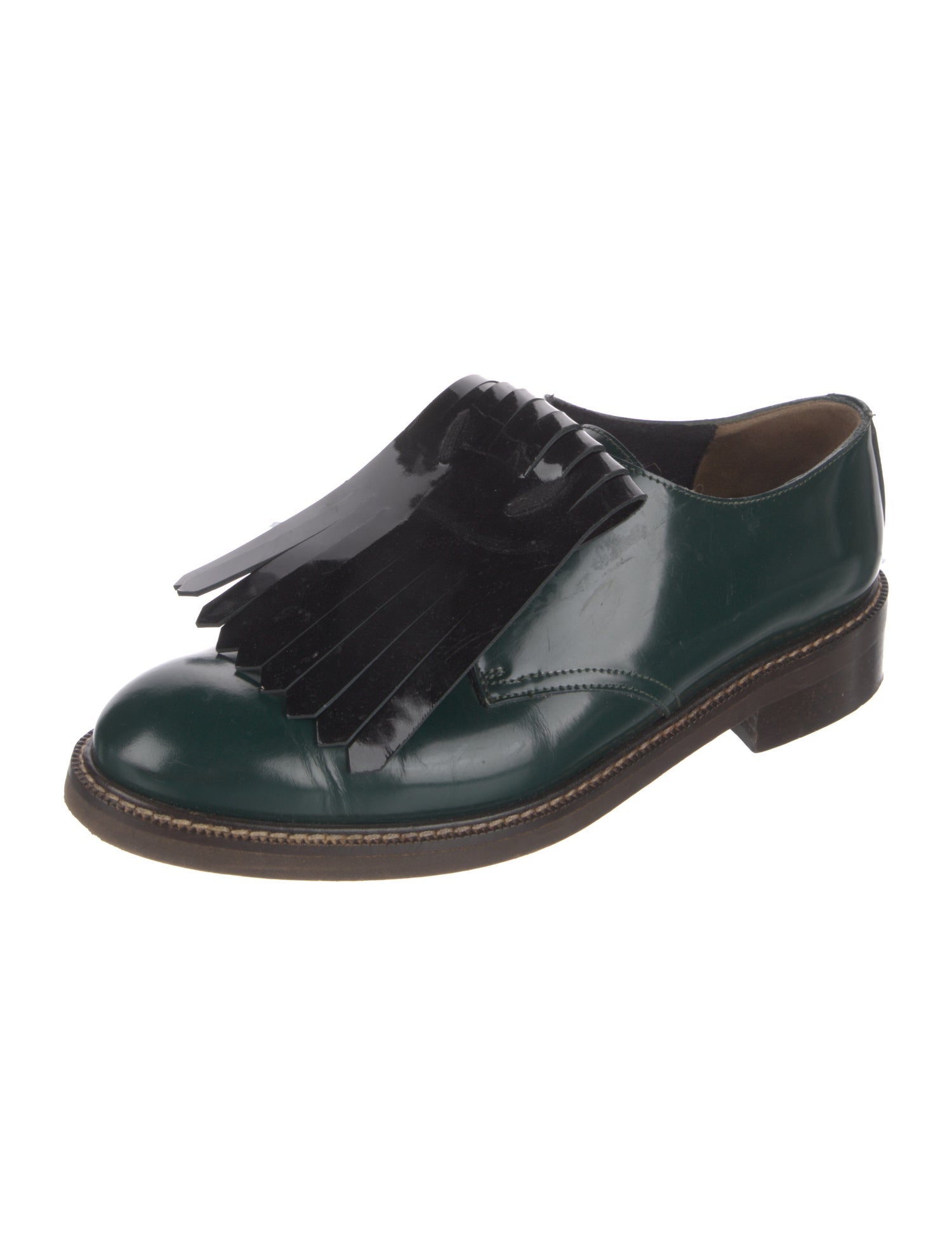 Marni Patent Leather Fringe Trim Accent Oxfords