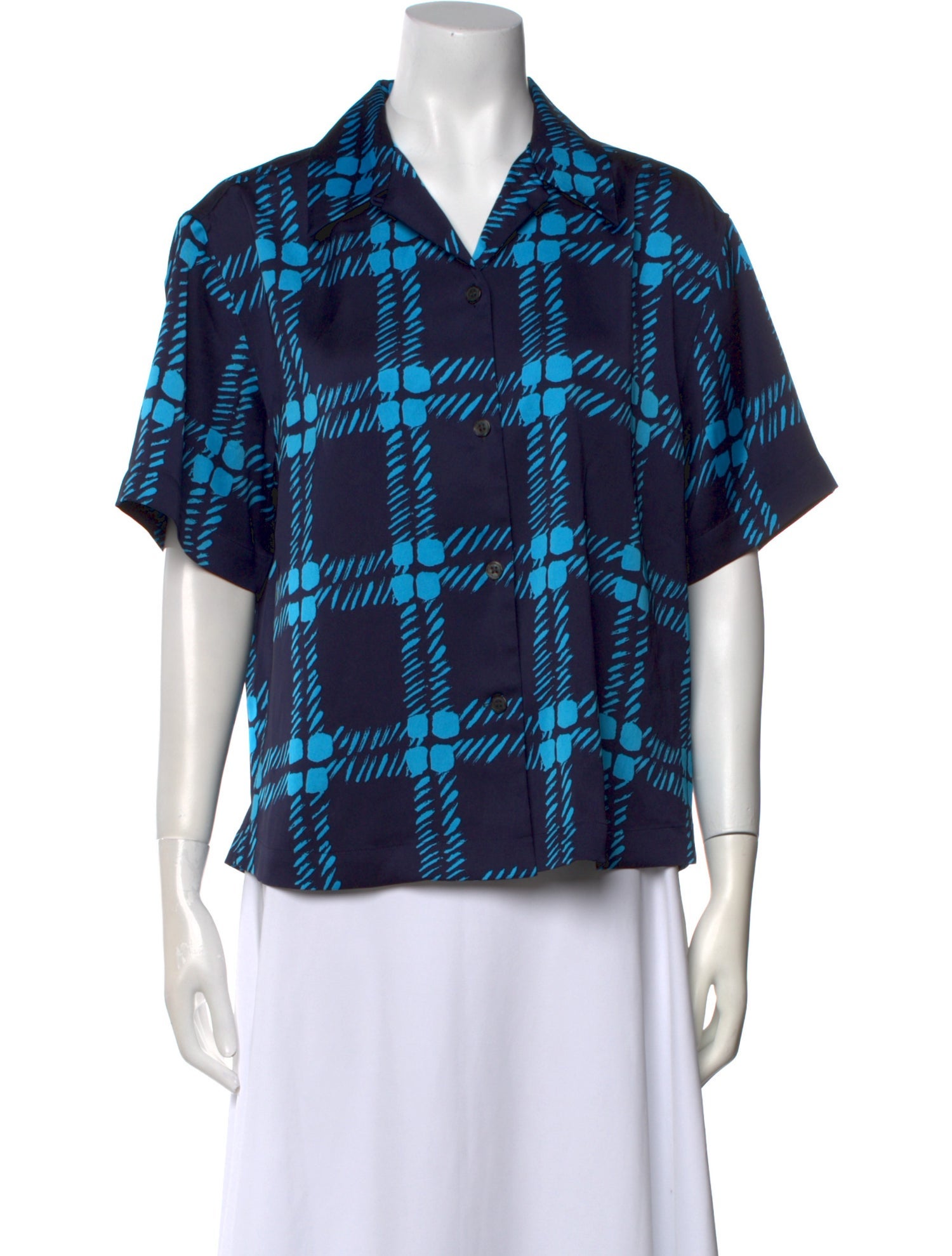 Marni Plaid Print Short Sleeve Button-Up Top