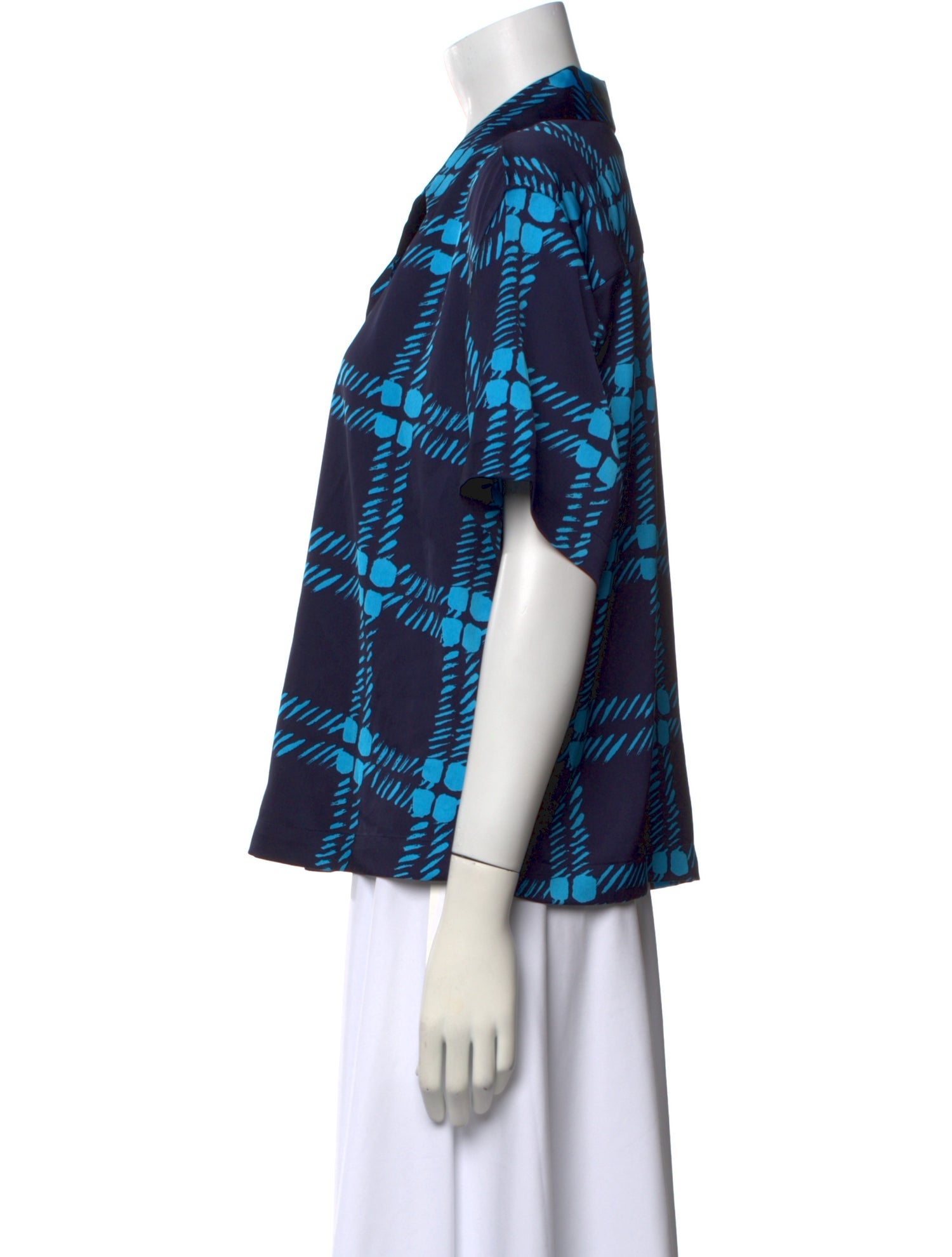 Marni Plaid Print Short Sleeve Button-Up Top