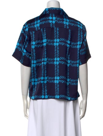 Marni Plaid Print Short Sleeve Button-Up Top