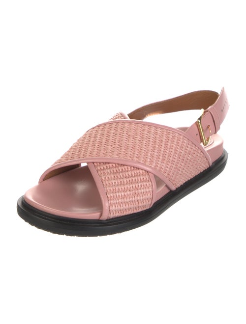 Marni Straw Leather Trim Embellishment Slingback Sandals