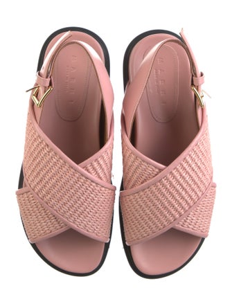 Marni Straw Leather Trim Embellishment Slingback Sandals