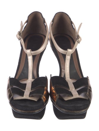 Marni Suede Printed T-Strap Sandals