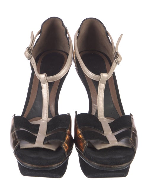 Marni Suede Printed T-Strap Sandals