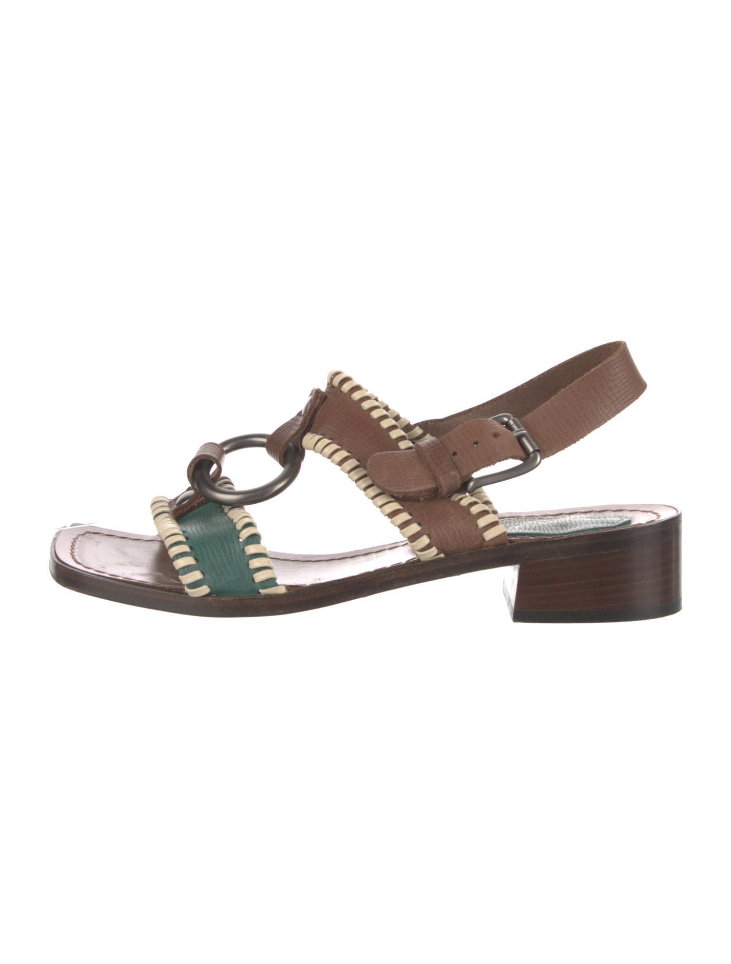 Marni Leather Colorblock Pattern T-Strap Sandals