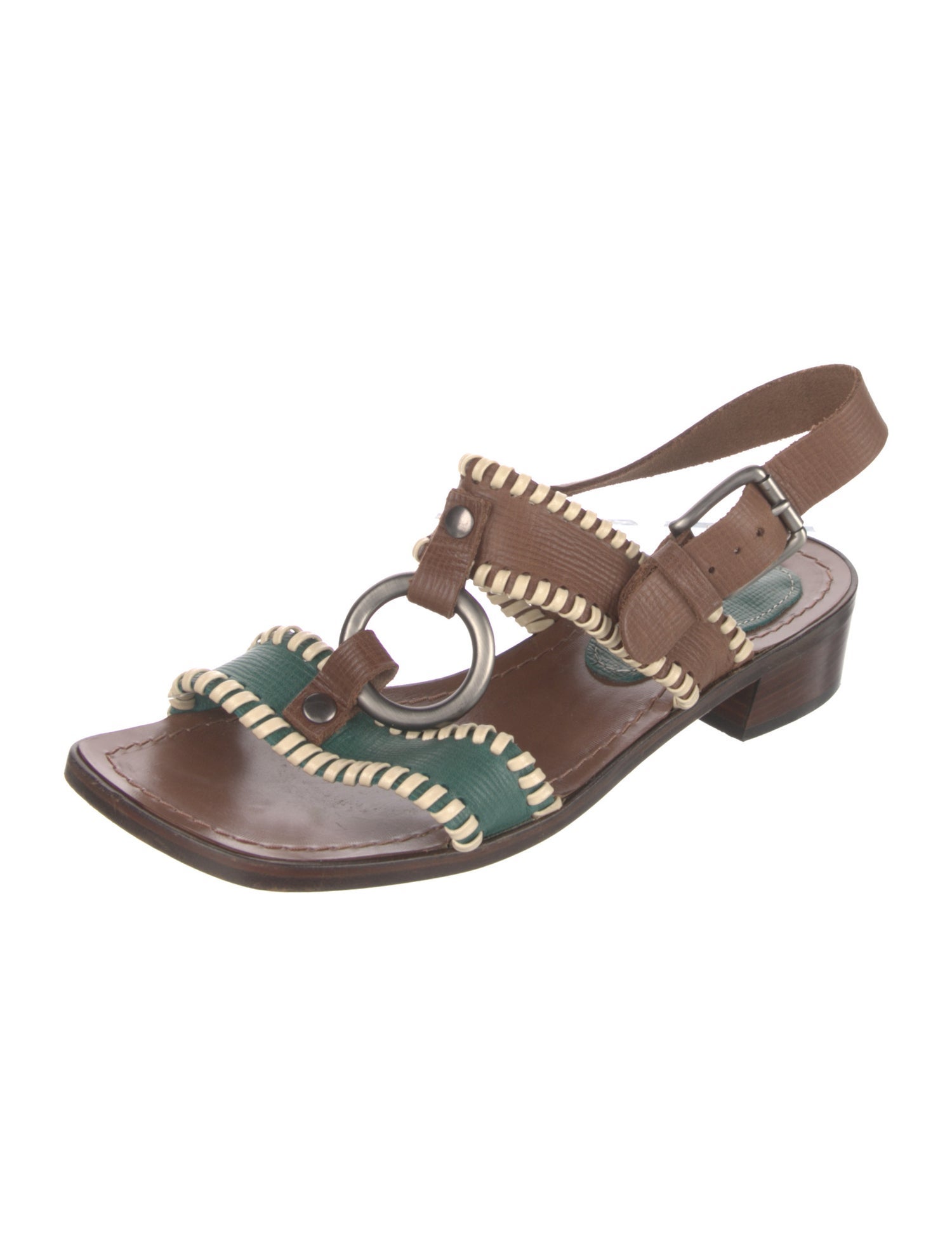 Marni Leather Colorblock Pattern T-Strap Sandals