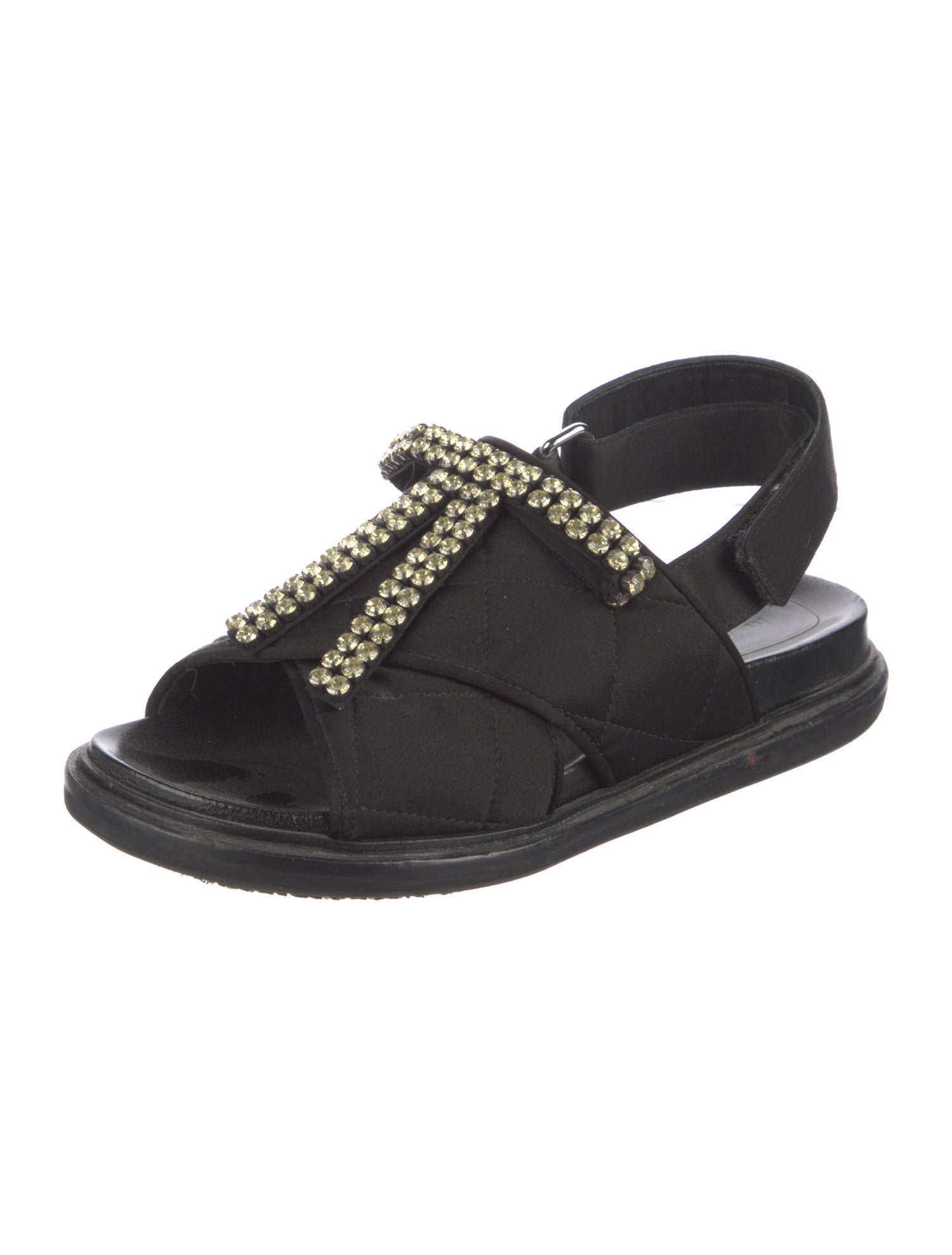 Marni Crystal Embellishments T-Strap Sandals