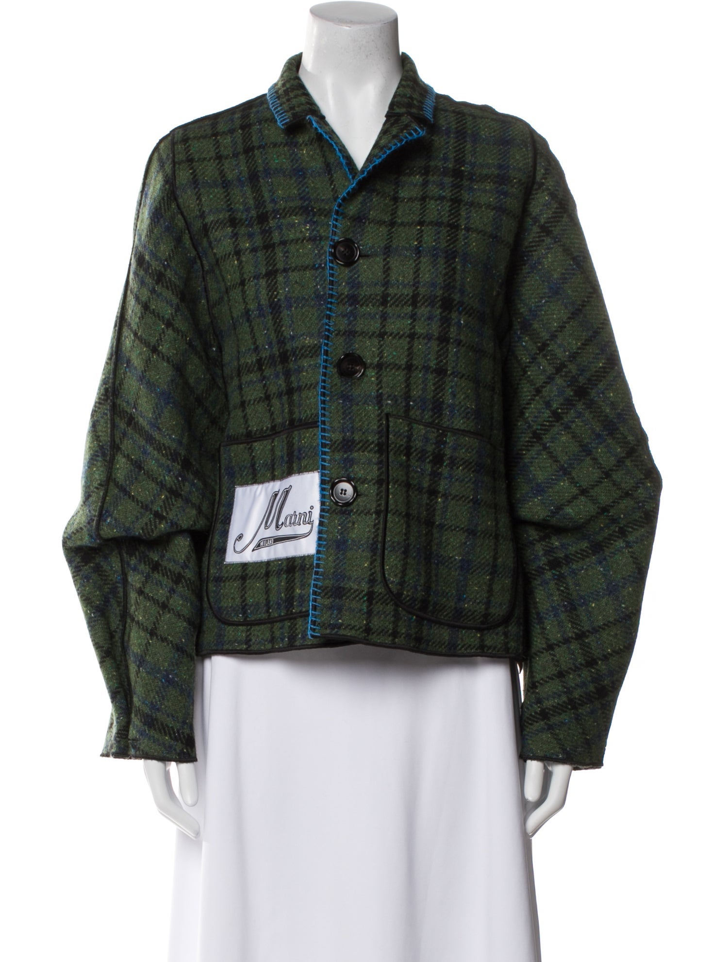 Marni Wool Plaid Print Blazer