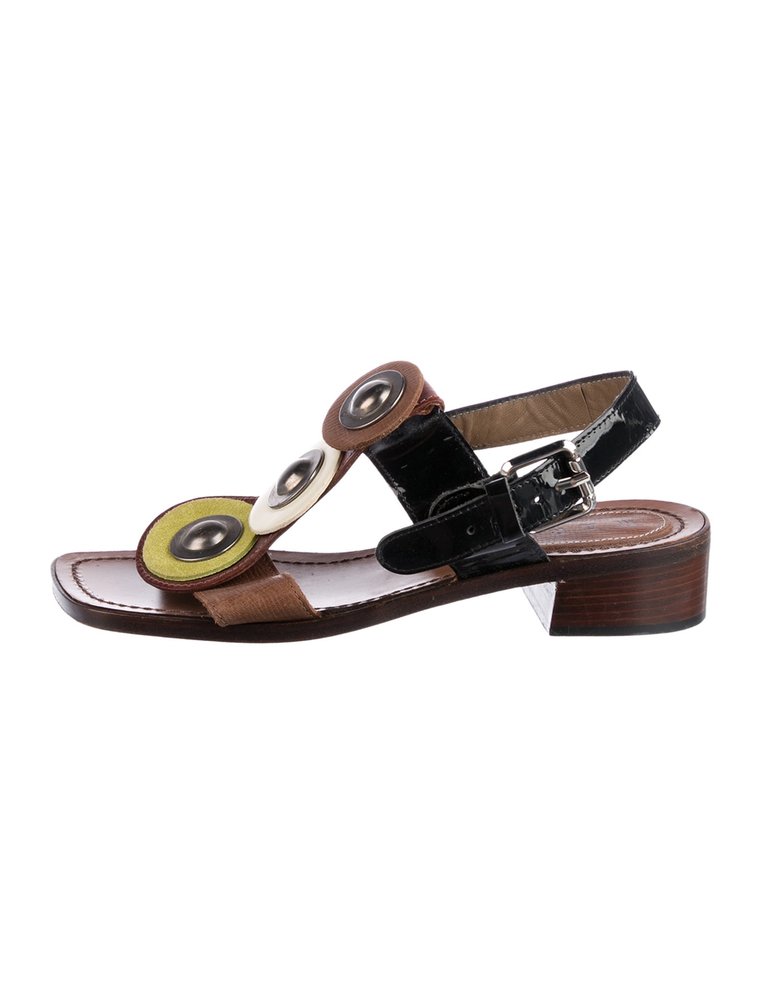 Marni Leather Colorblock Pattern T-Strap Sandals