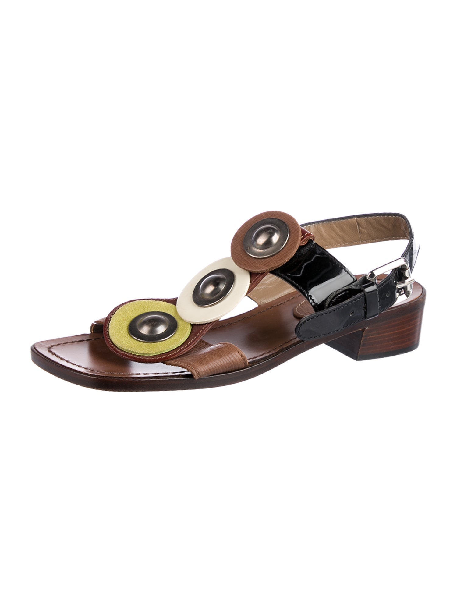 Marni Leather Colorblock Pattern T-Strap Sandals