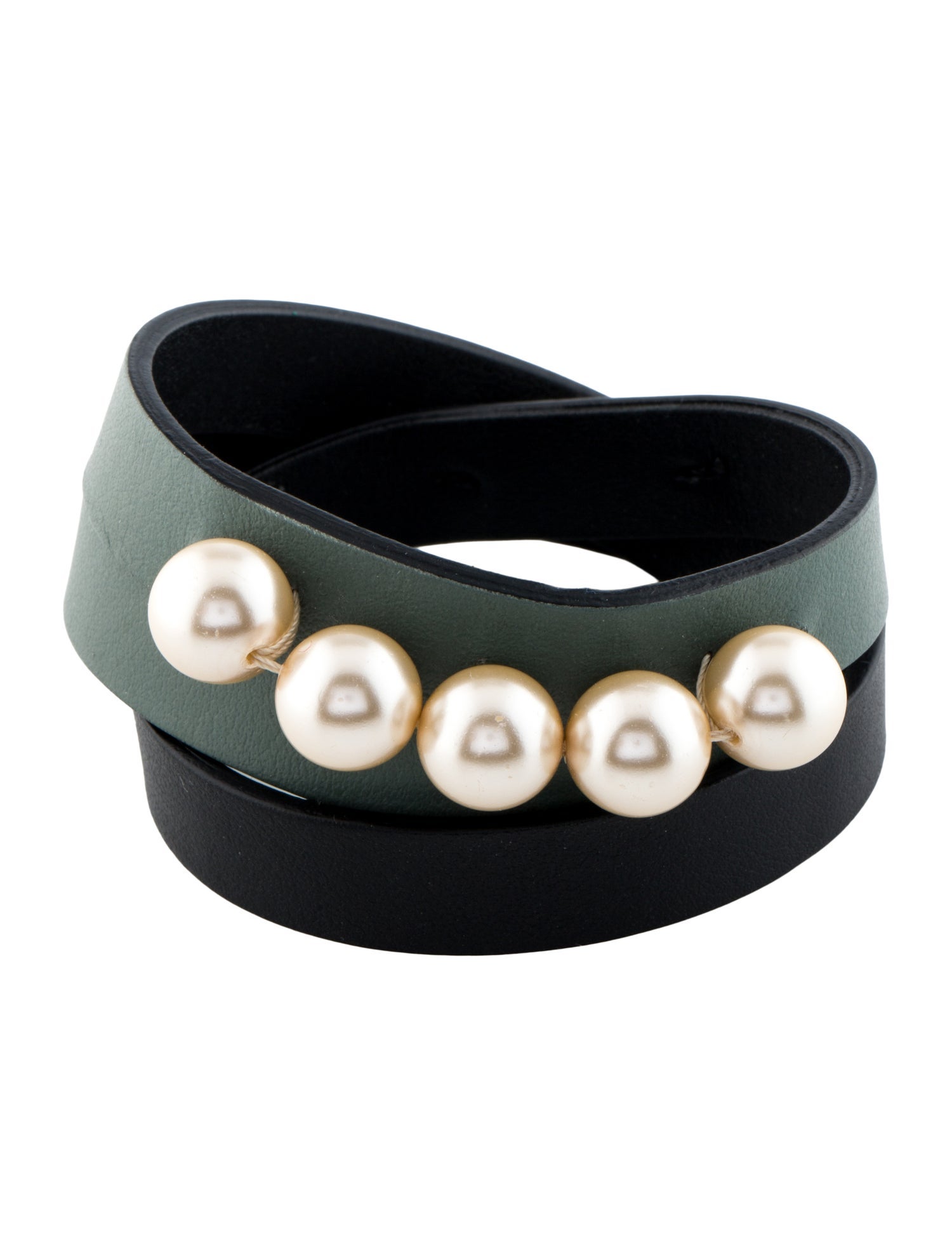 Marni Faux Pearl & Leather Double Wrap Bracelet