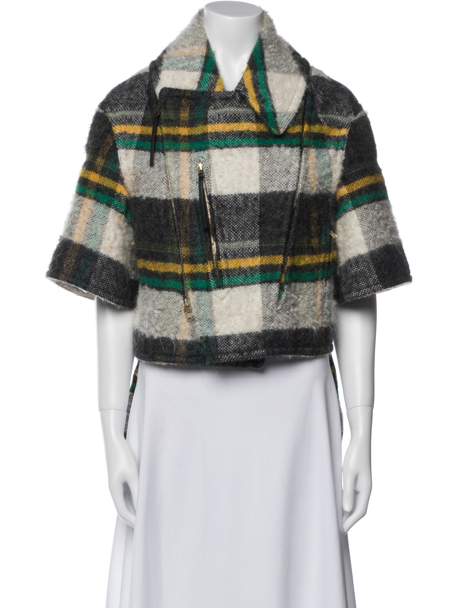 Marni Plaid Print Fur Jacket