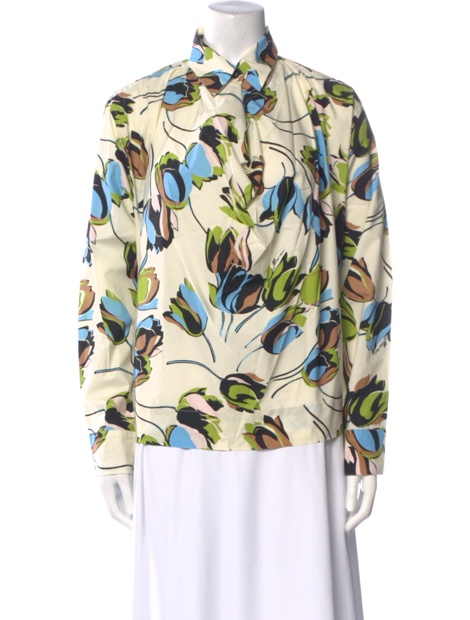 Marni Floral Print Long Sleeve Button-Up Top