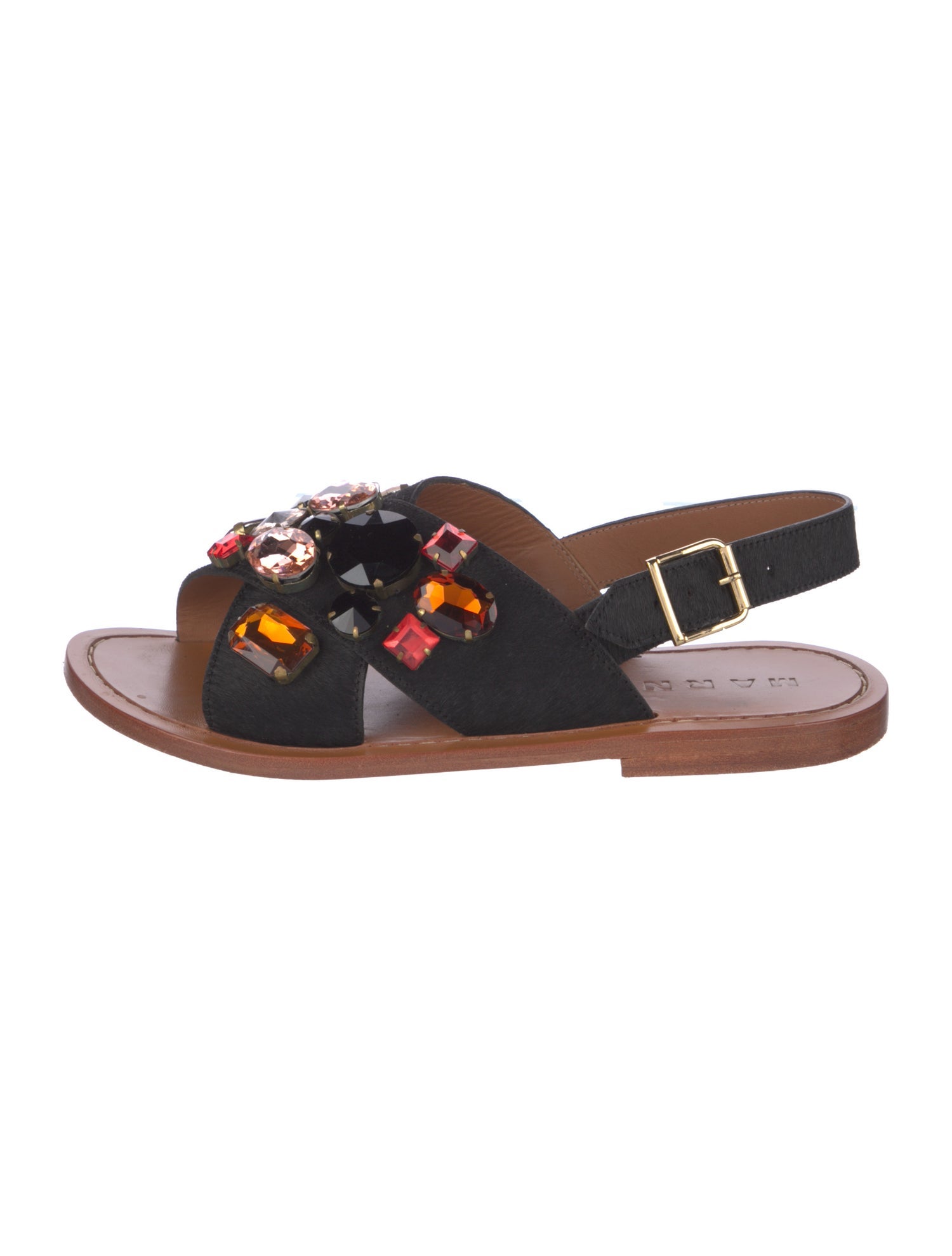 Marni Leather Crystal Embellishments Slingback Sandals
