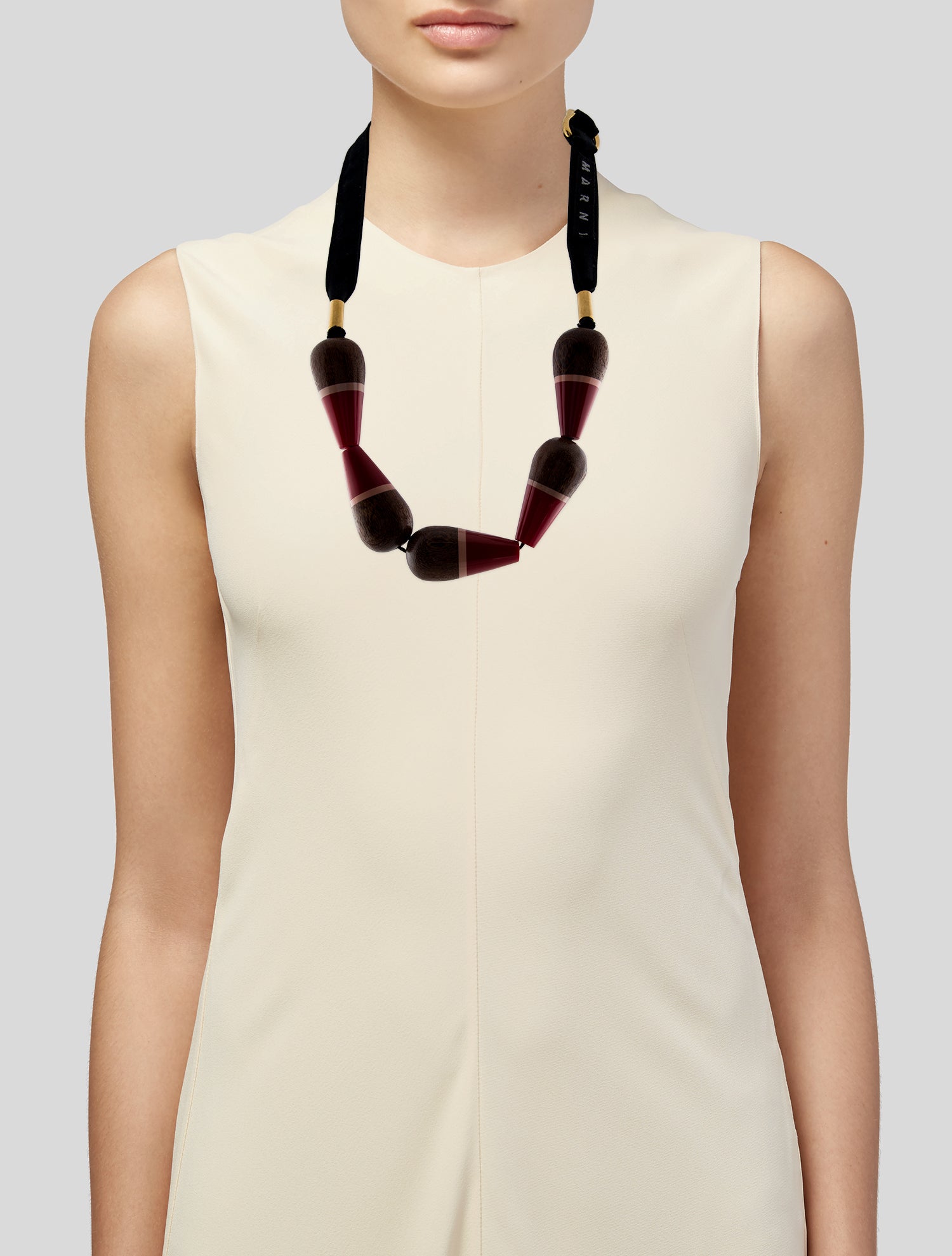 Marni Wood, Enamel & Fabric Beaded Collar Necklace