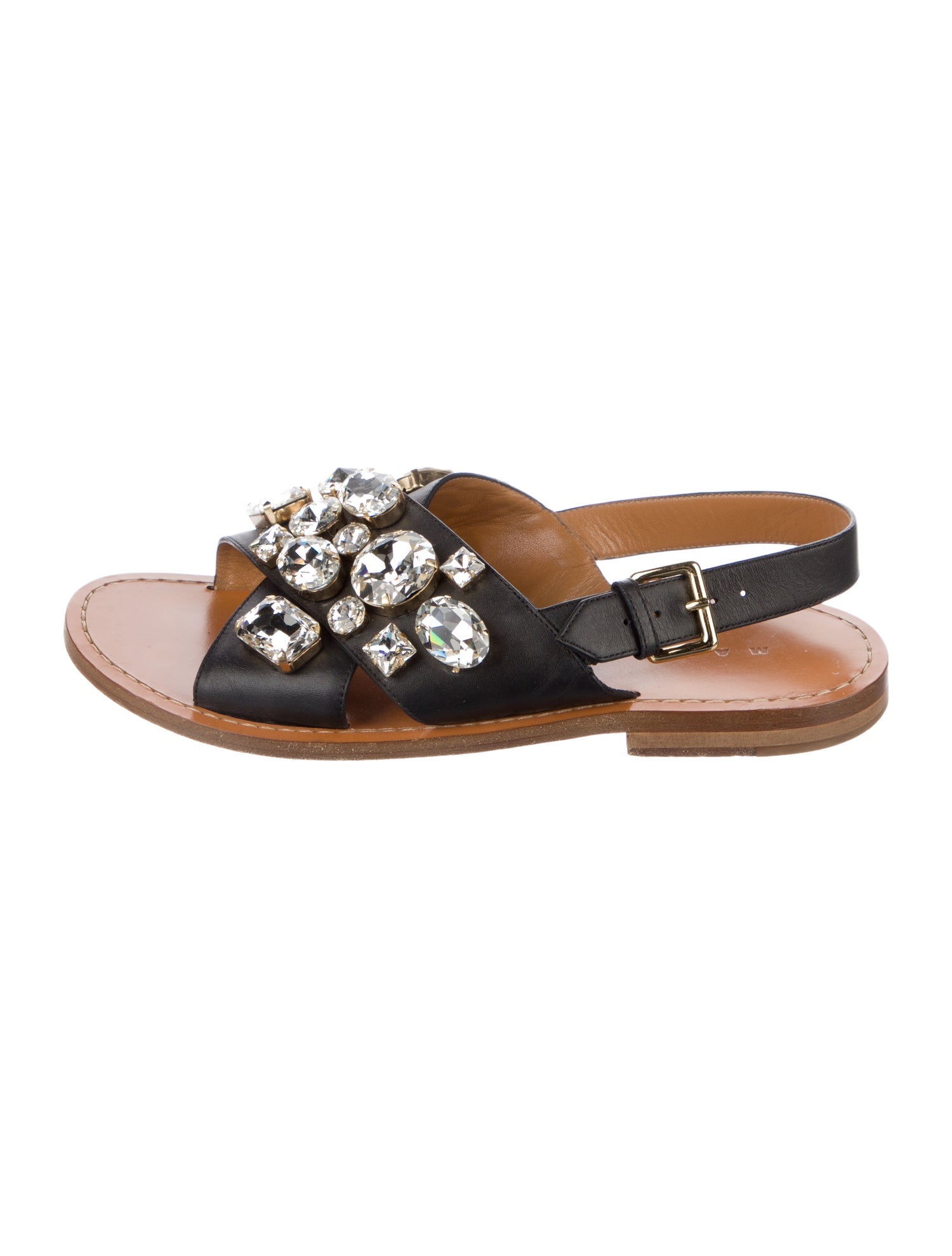Marni Leather Crystal Embellishments Slingback Sandals