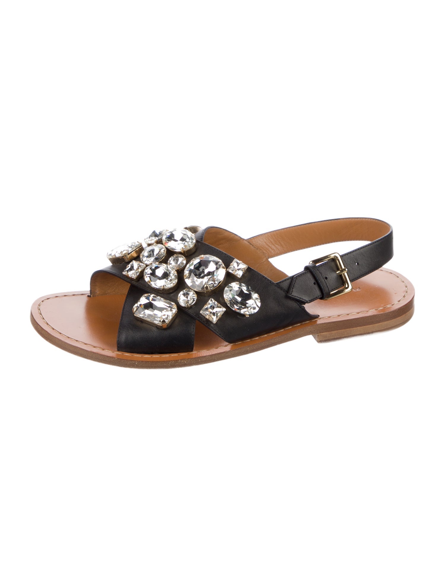 Marni Leather Crystal Embellishments Slingback Sandals
