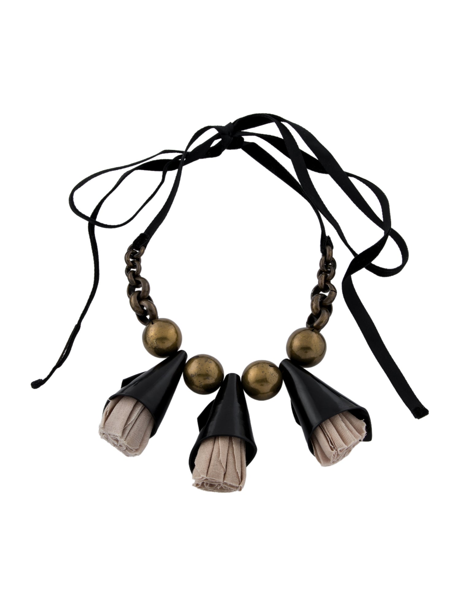 Marni Leather, Horn & Fabric Collar Necklace