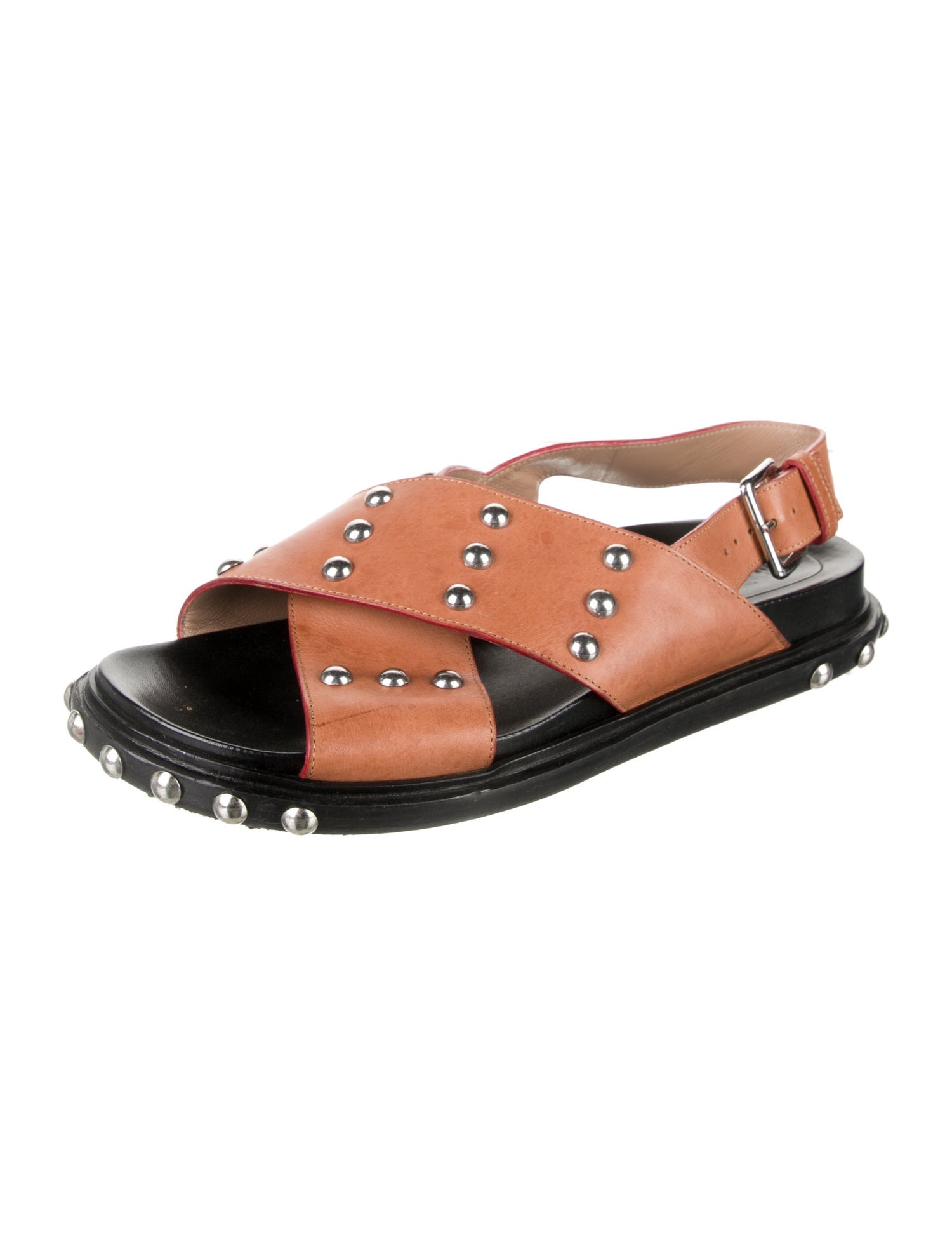 Marni Leather Studded Accents Slingback Sandals