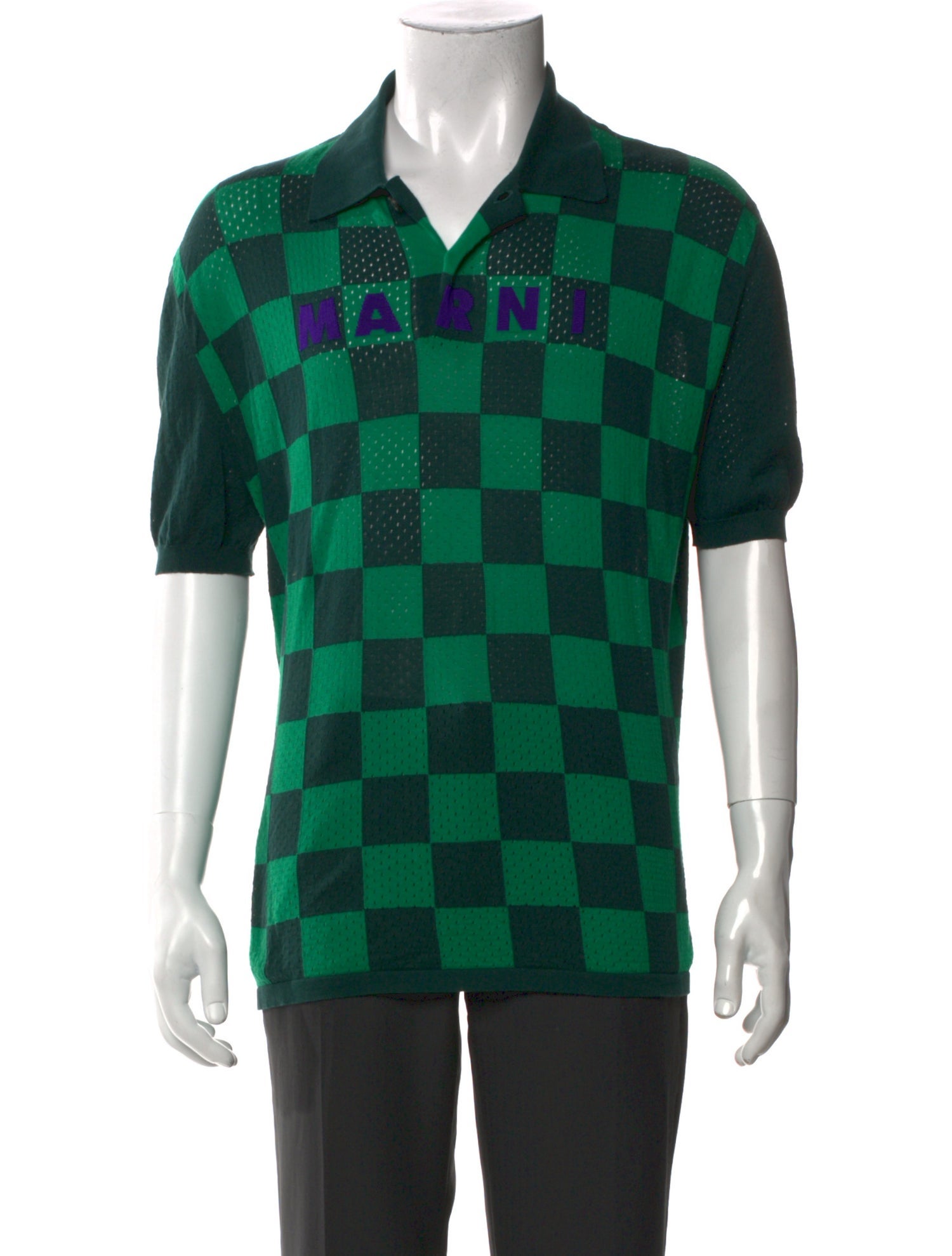 Marni Plaid Print Crew Neck Polo Shirt