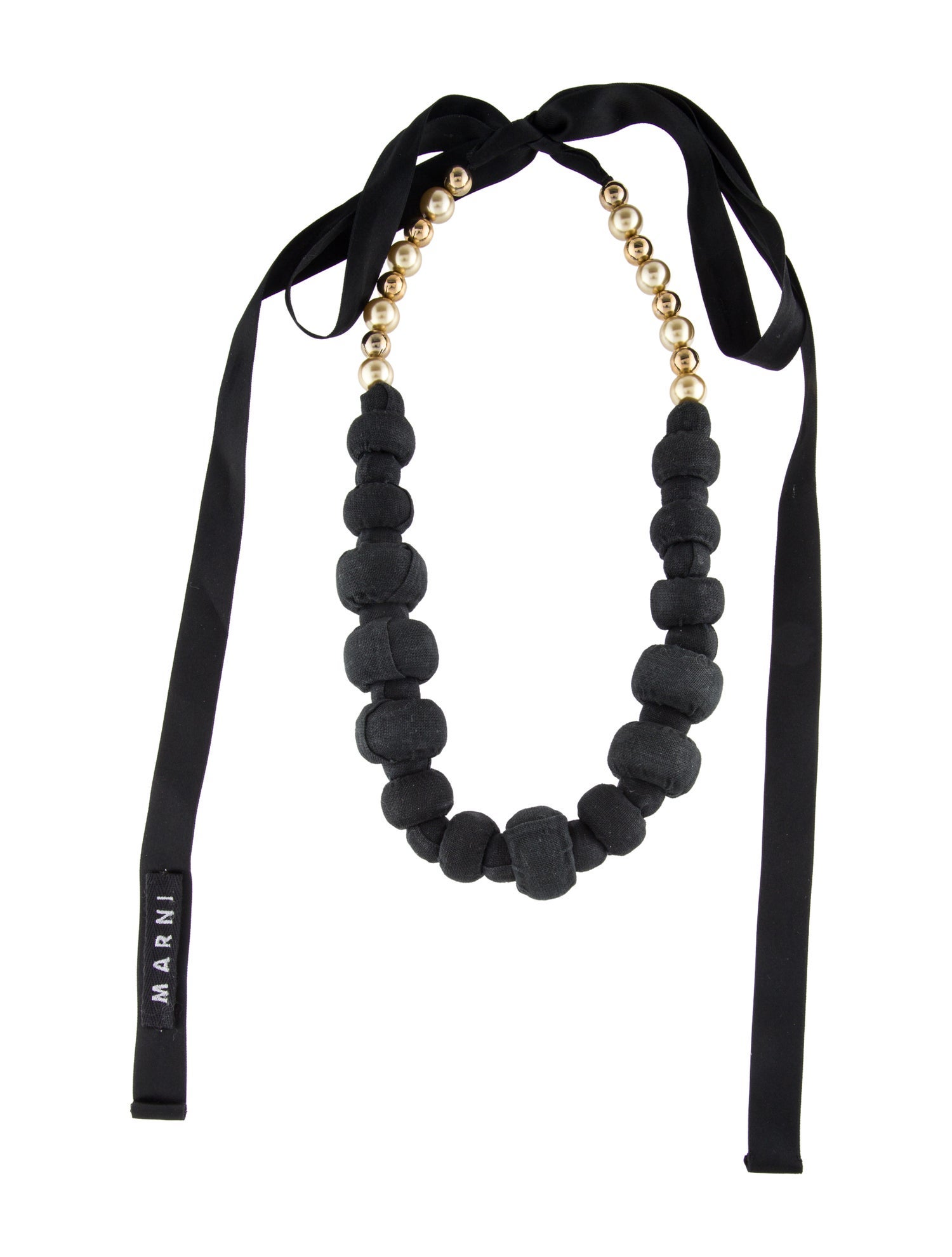 Marni Fabric & Faux Pearl Collar Necklace