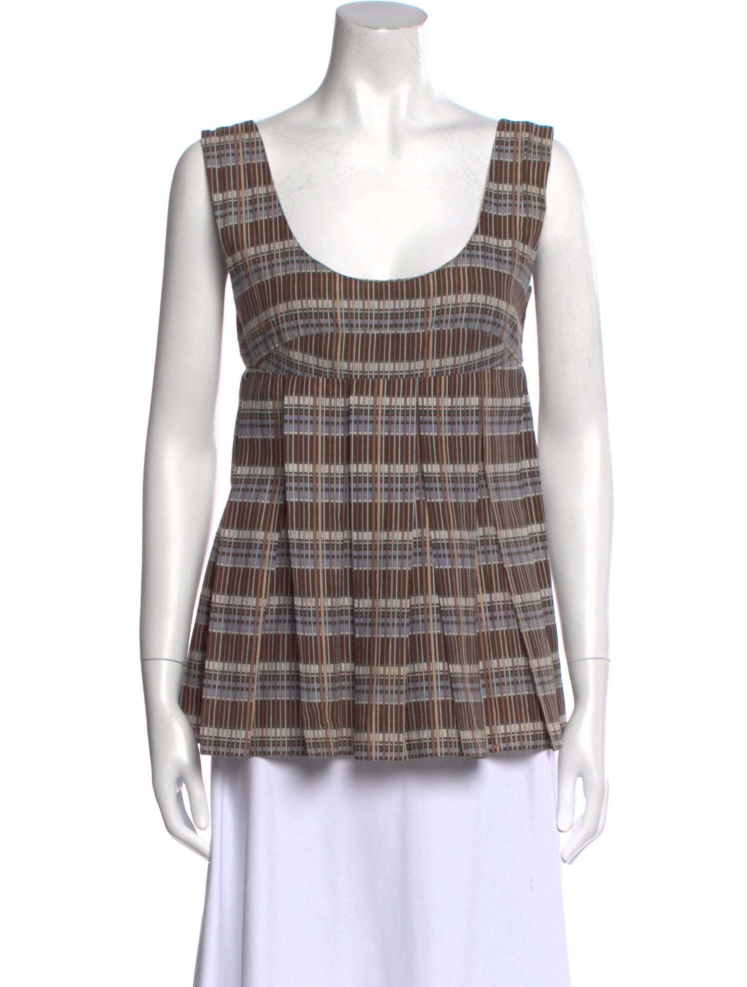 Marni Plaid Print Scoop Neck Top