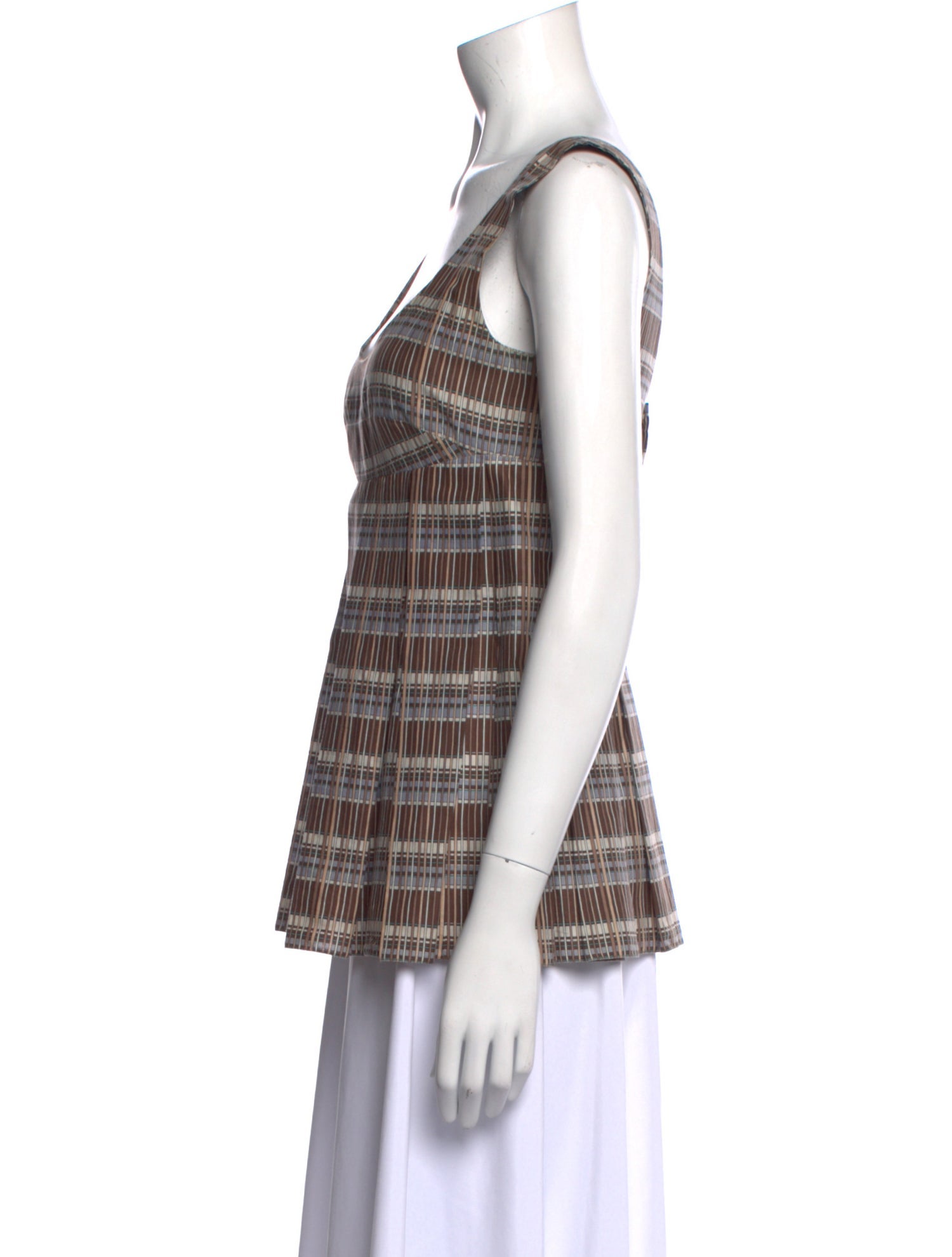 Marni Plaid Print Scoop Neck Top