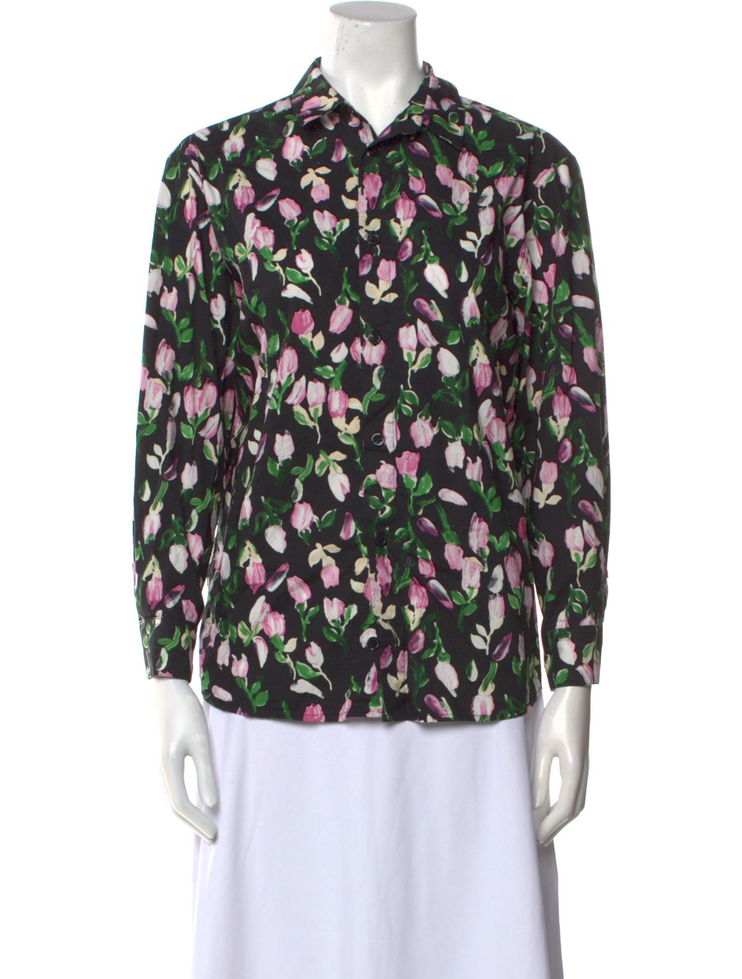Marni Printed Three-Quarter Sleeve Button-Up Top