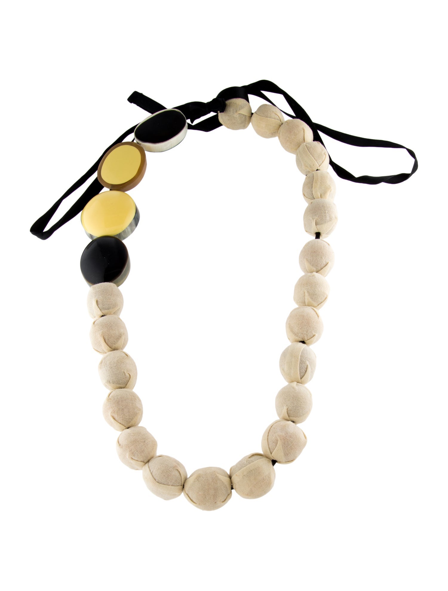 Marni Horn, Enamel & Fabric Ribbon Collar Necklace