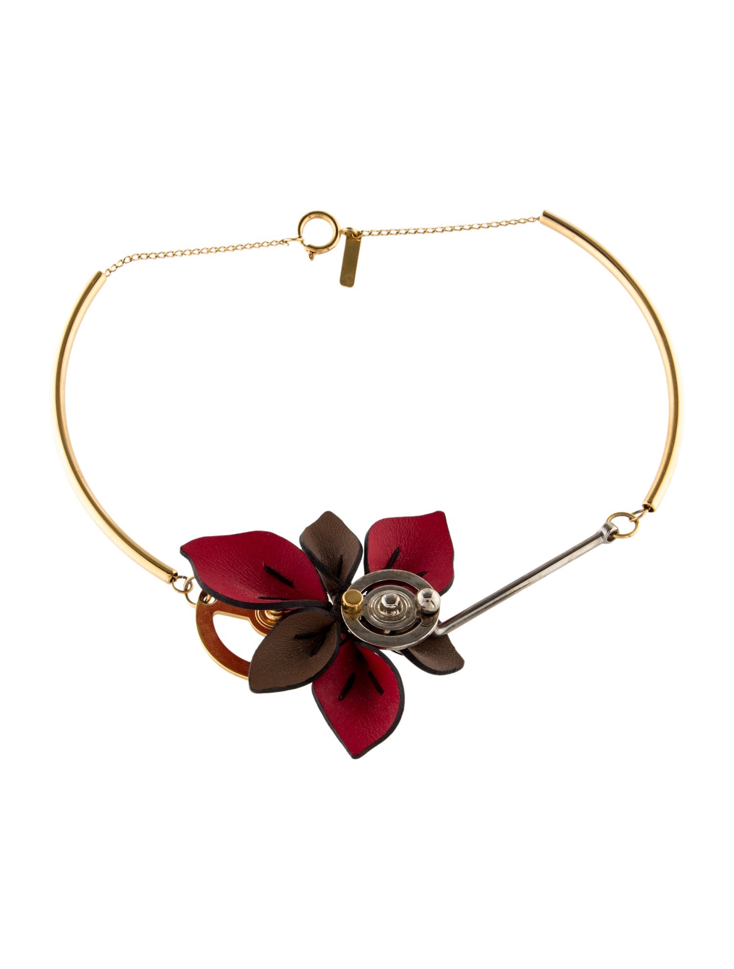 Marni Two-Tone Leather Flower Collar Necklace