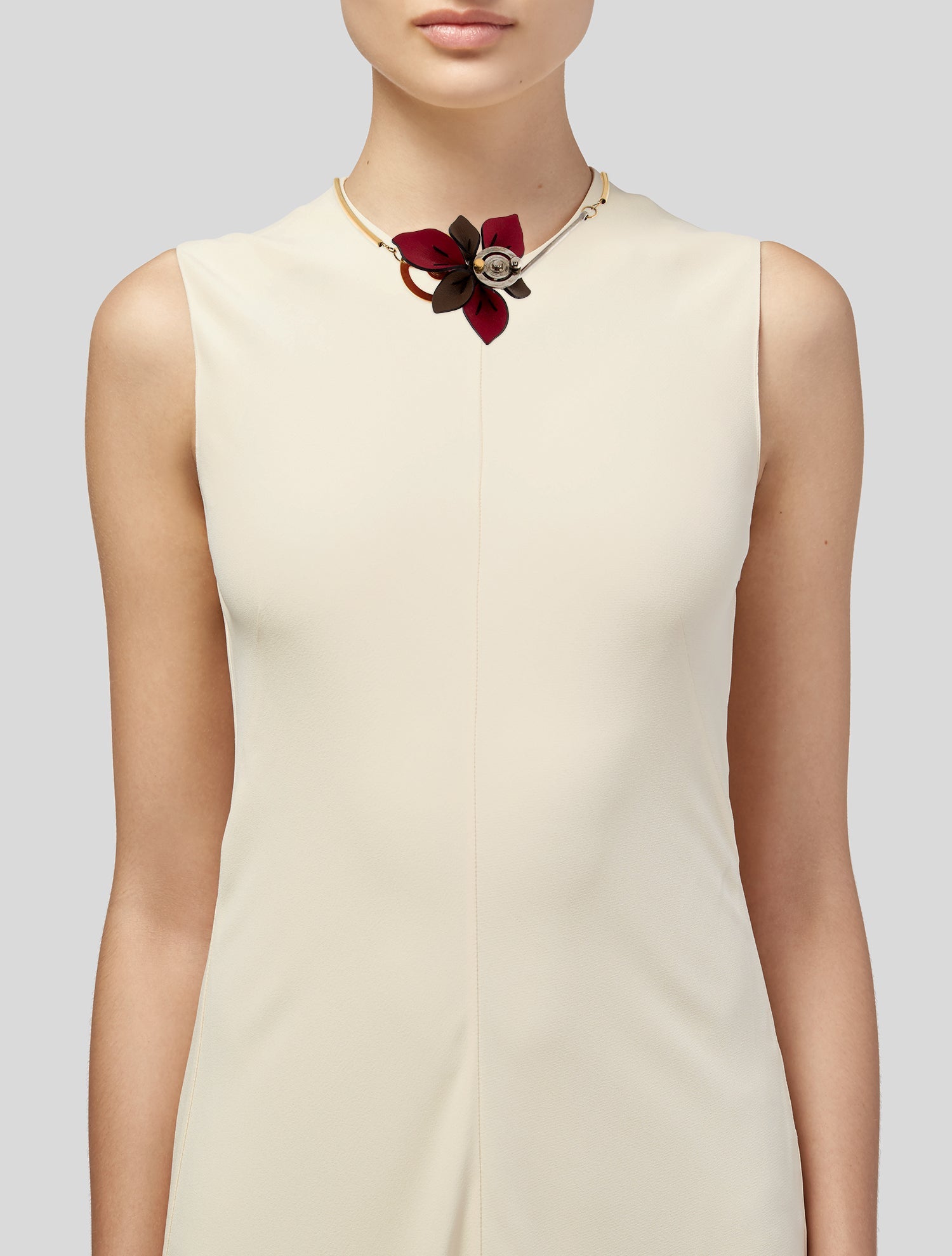 Marni Two-Tone Leather Flower Collar Necklace