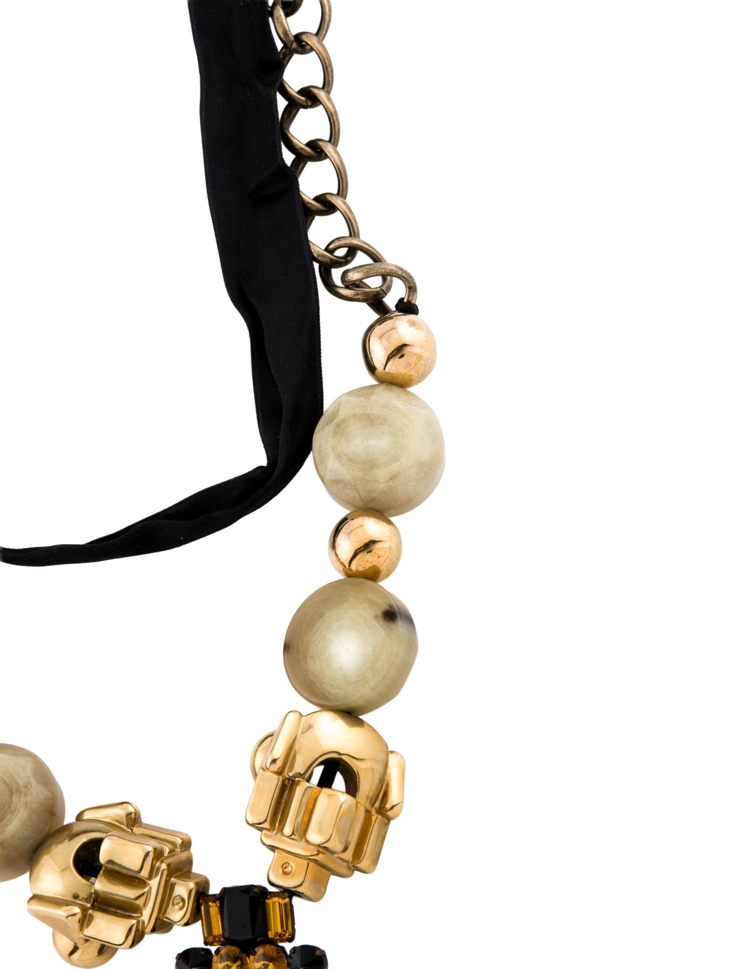 Marni Horn, Metallic Stone, Ribbon & Crystal Chain Necklace