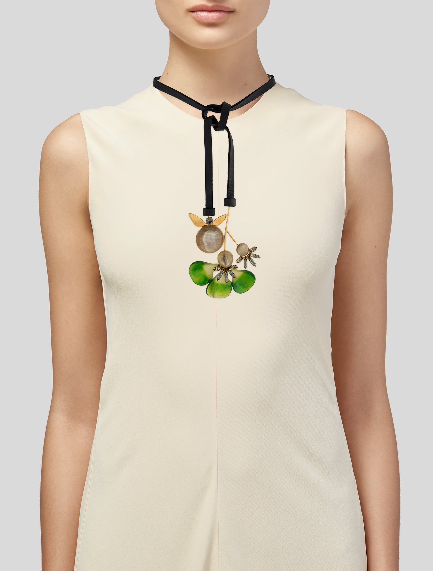 Marni Acrylic, Crystal & Leather Necklace