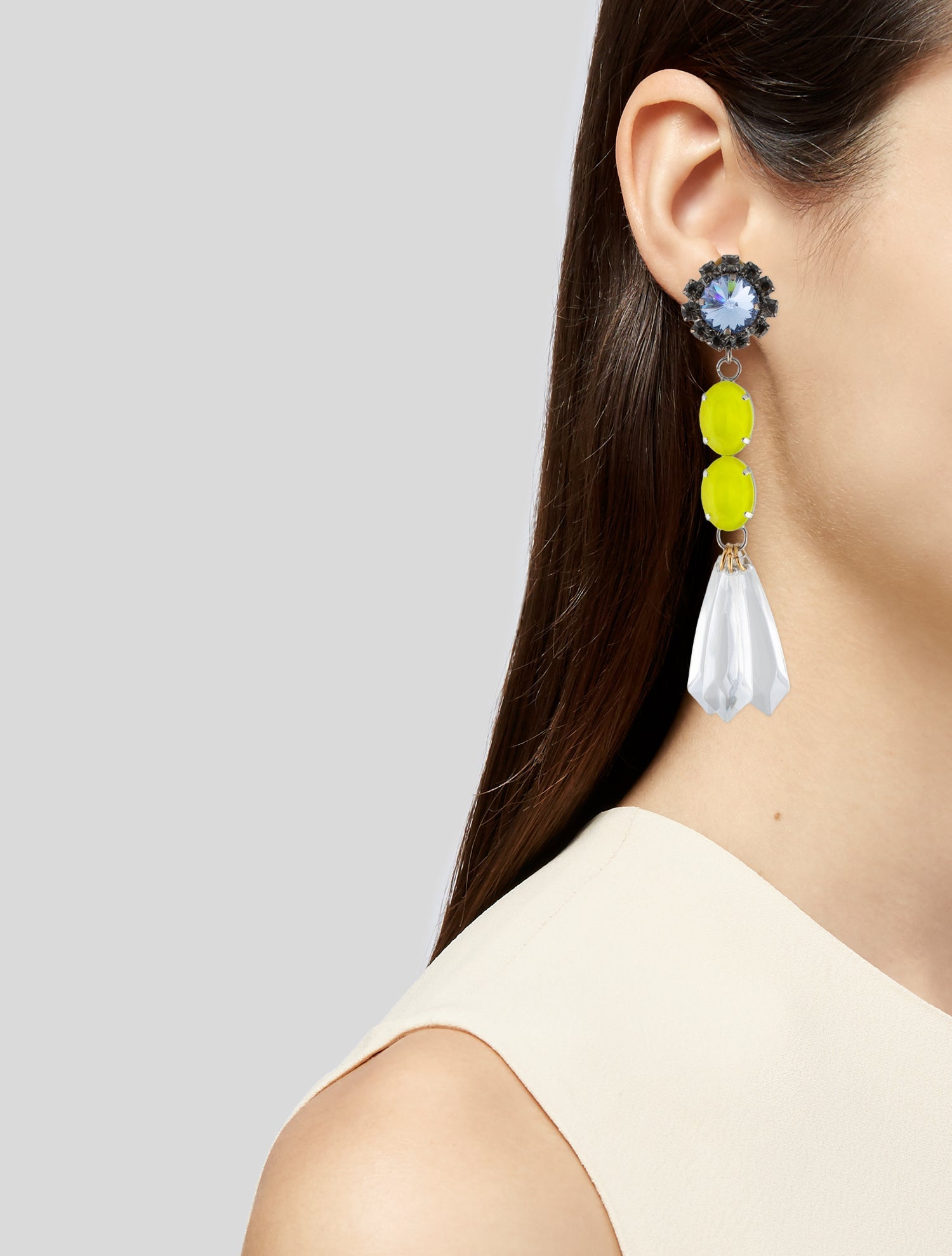 Marni Crystal & Resin Drop Clip On Earrings