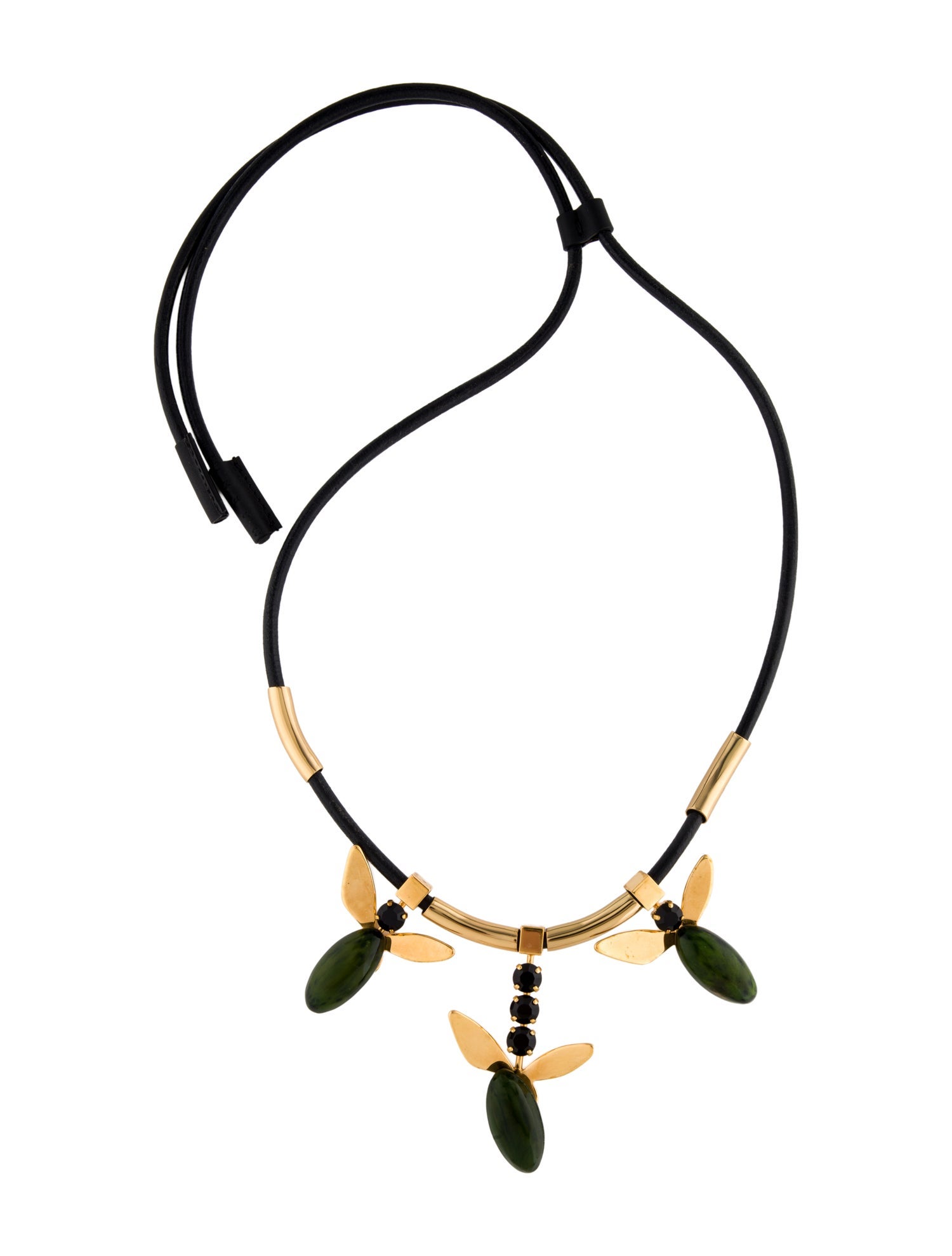 Marni Crystal, Resin & Leather Lariat Necklace