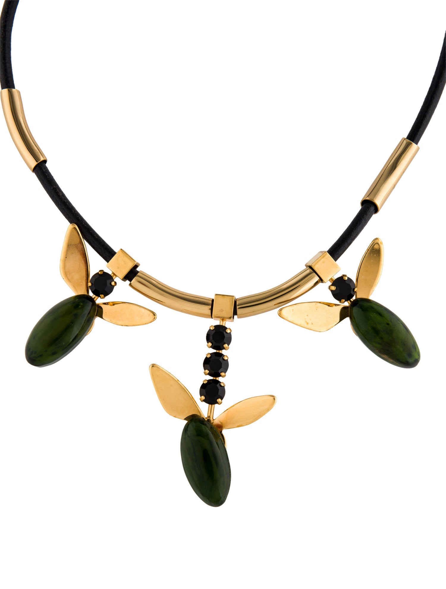 Marni Crystal, Resin & Leather Lariat Necklace