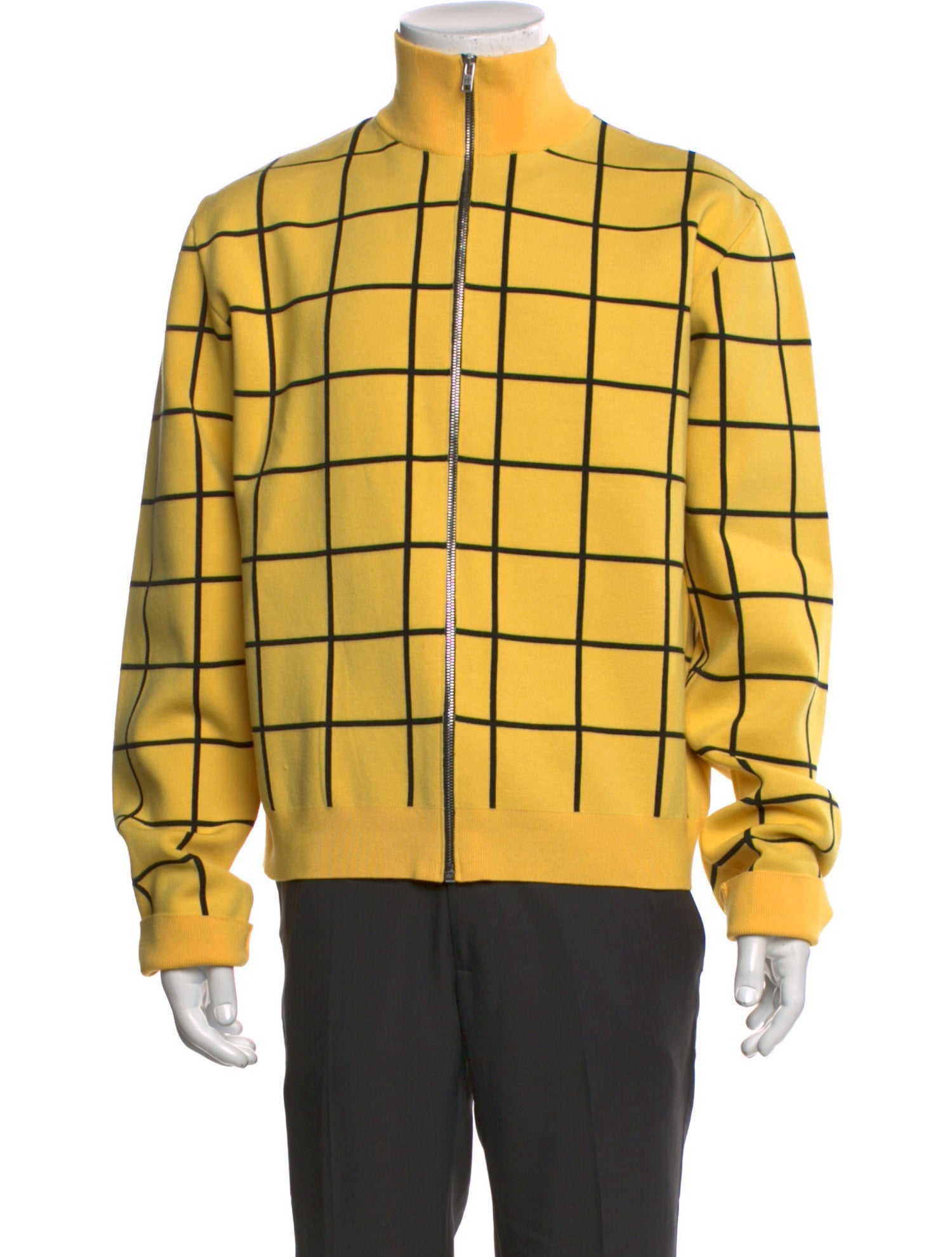 Marni Plaid Print Mock Neck Cardigan