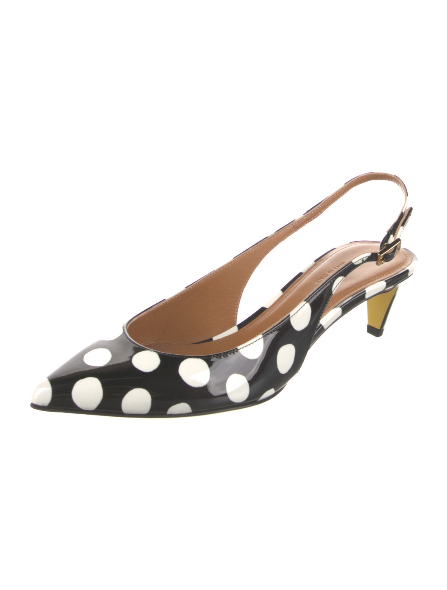 Marni Patent Leather Polka Dot Print Slingback Pumps