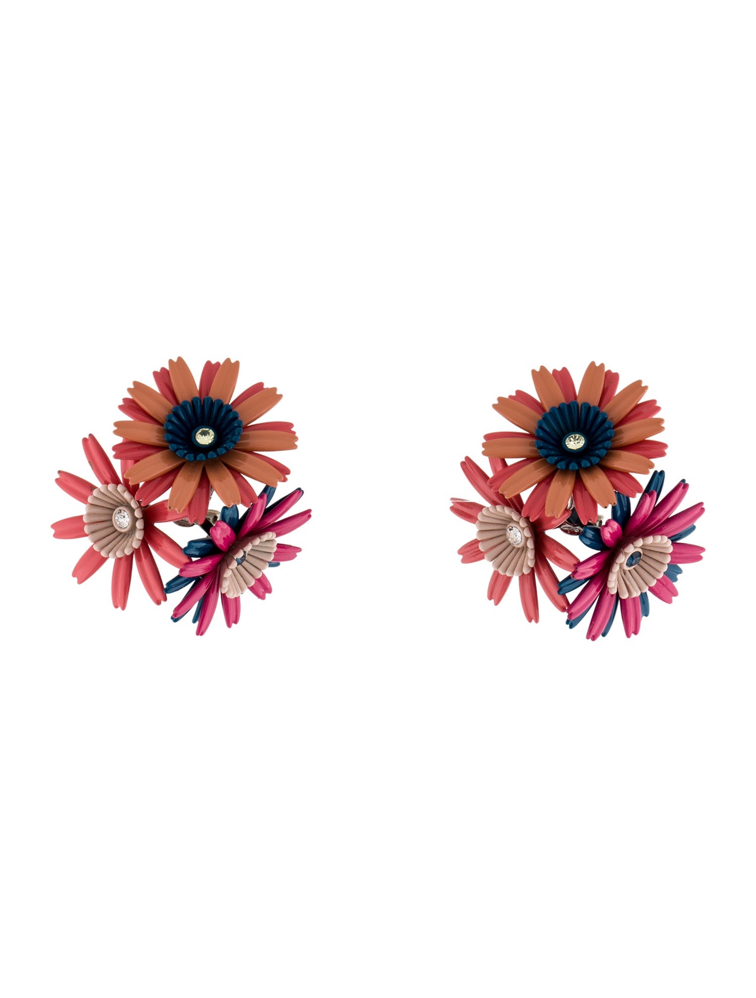 Marni Floral Enamel & Crystal Clip-On Earrings