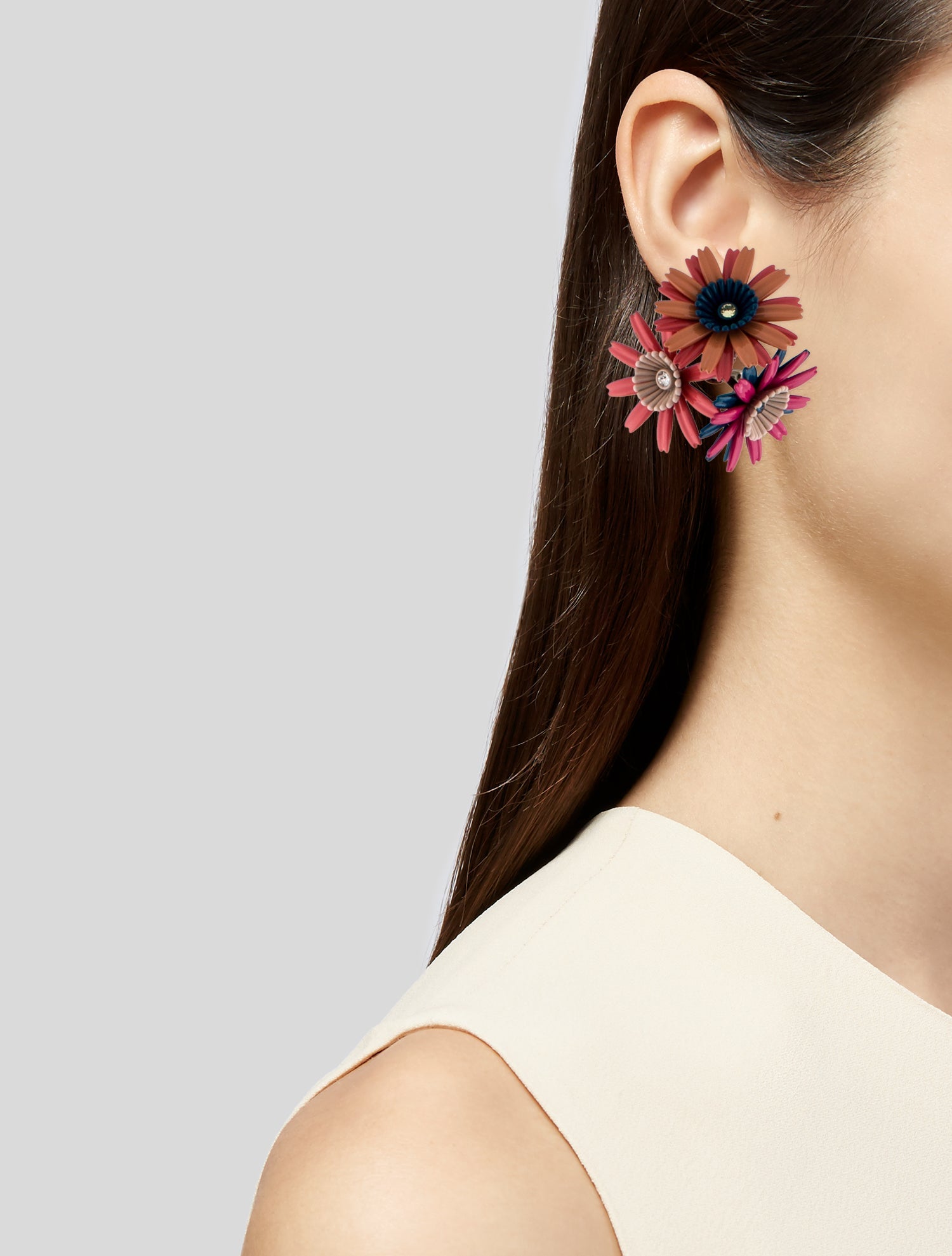 Marni Floral Enamel & Crystal Clip-On Earrings