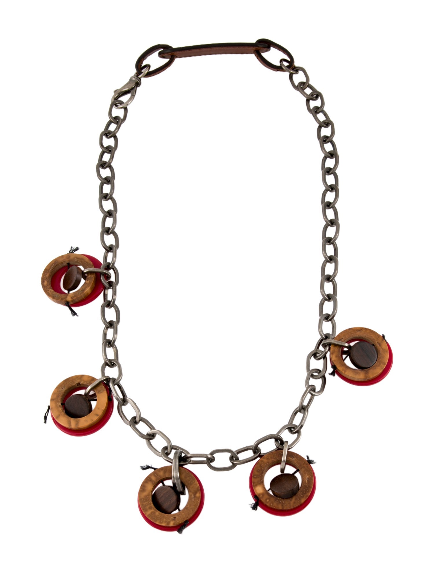 Marni Resin, Wood & Leather Station Necklace